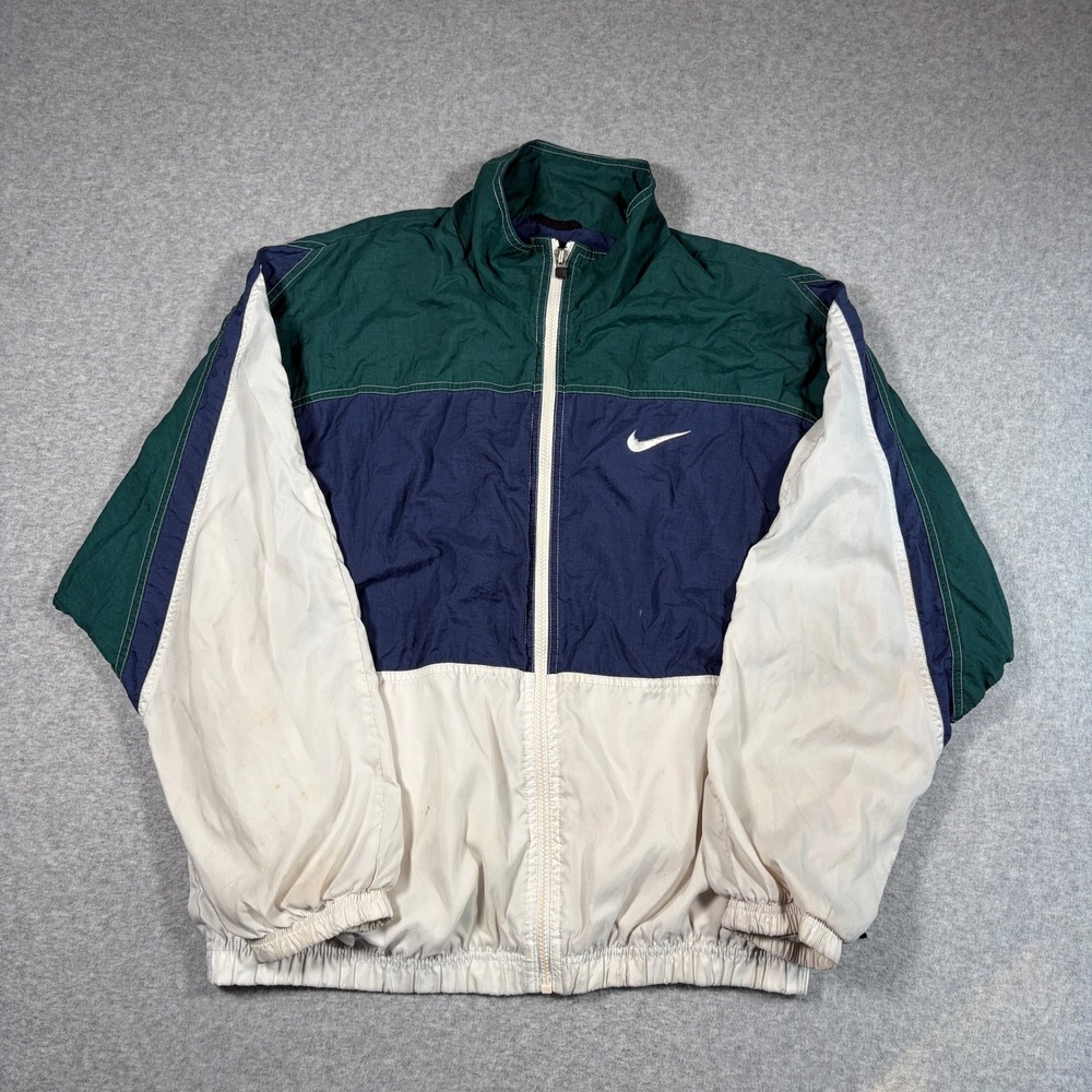 Vintage 90s Nike Windbreaker Jacket Men Medium Green Blue White Colorblock
